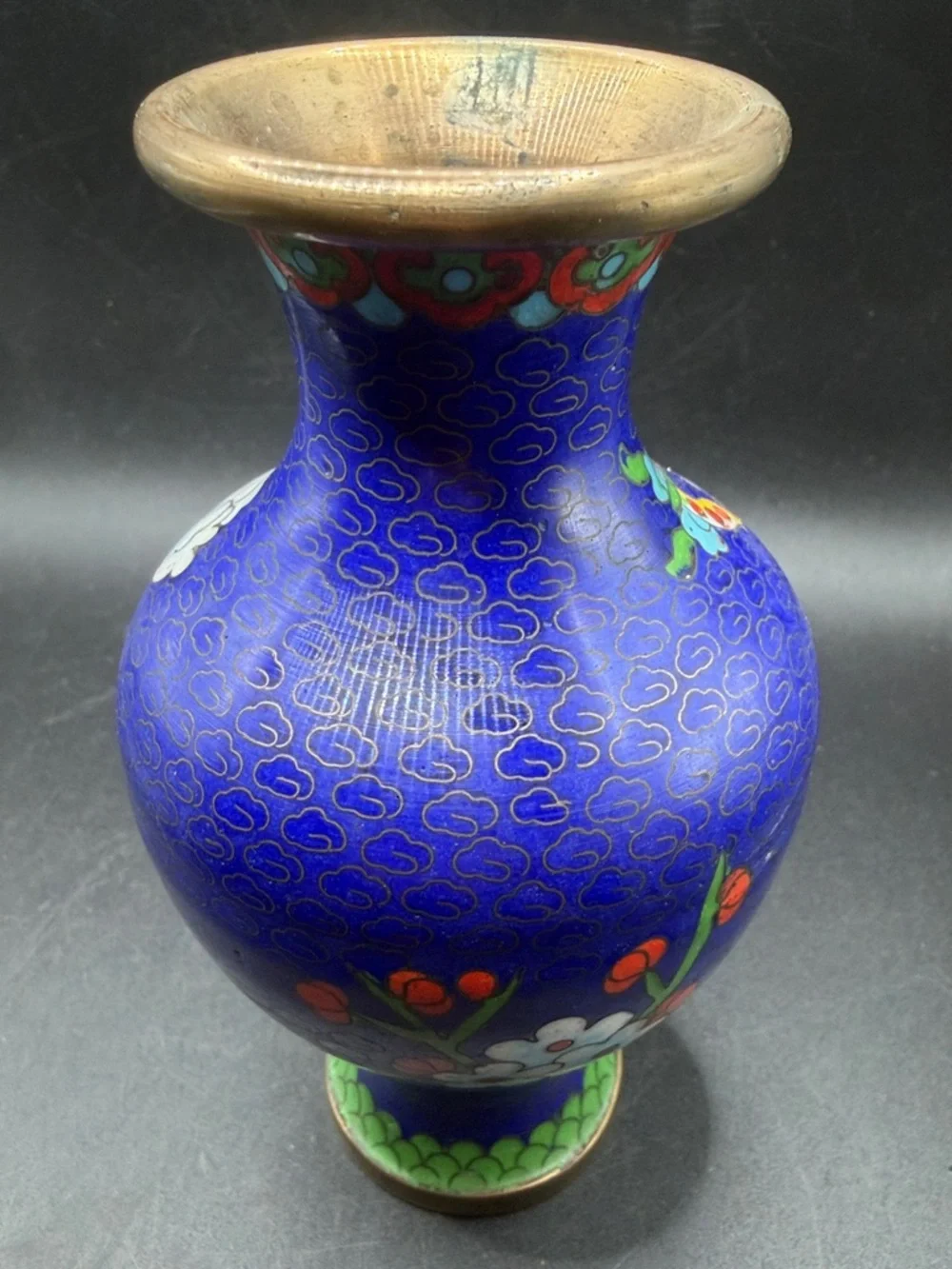Vintage Butterfly Floral Blue Multicolor Cloisonne Vase Vessel Asian Arts Decor - Picture 10 of 10
